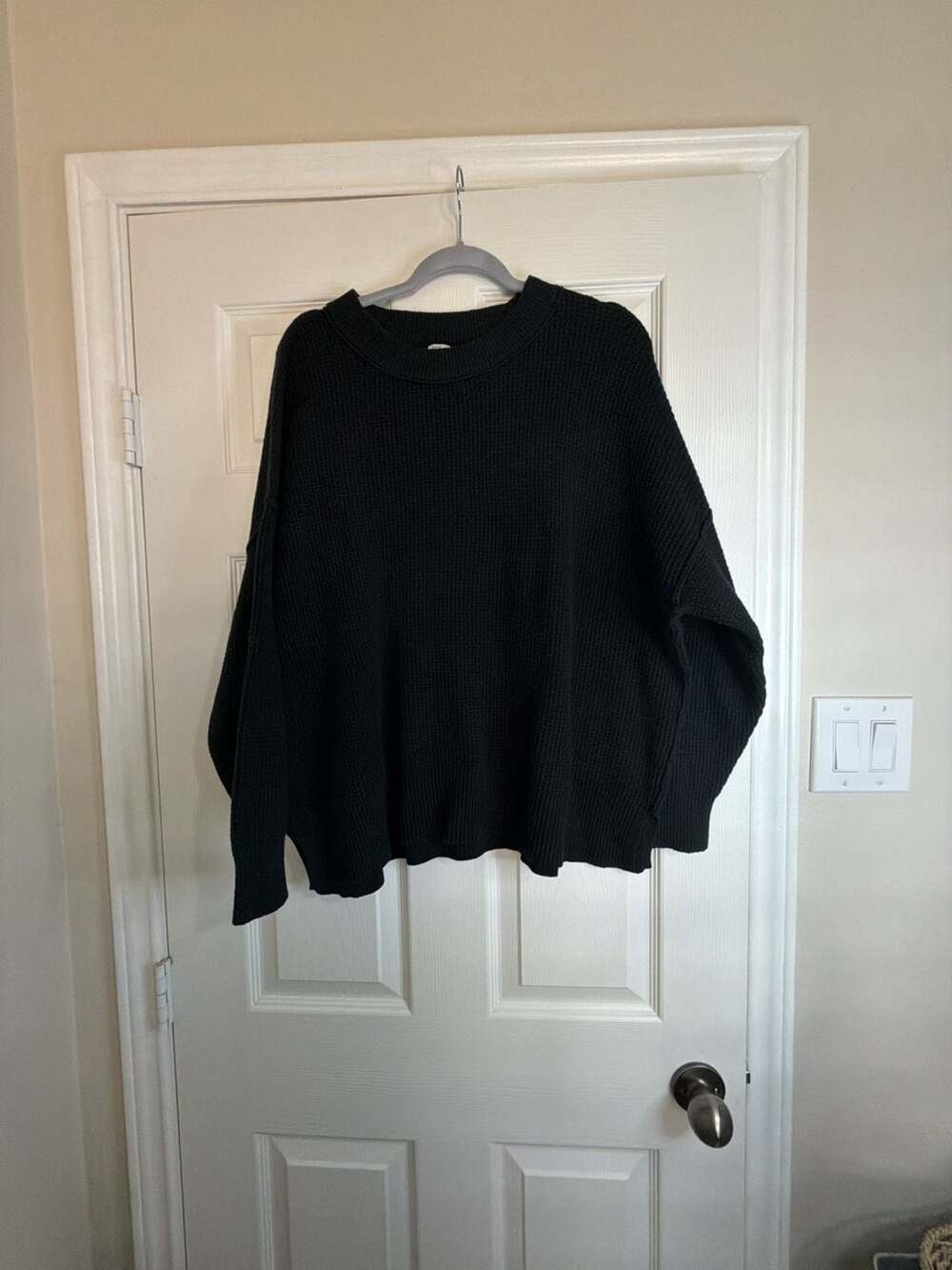 Aerie Oversized Dreamspun Crew Neck Sweater Size L Black